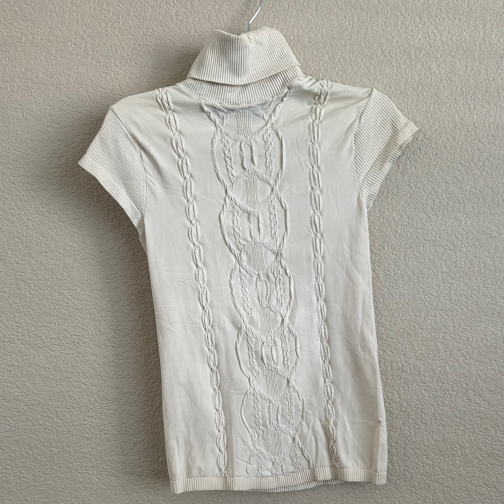 bebe White Short Sleeve Turtleneck Top